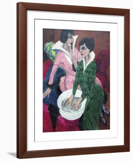 Two Women with a Washbasin, The Sisters-Ernst Ludwig Kirchner-Framed Premium Giclee Print