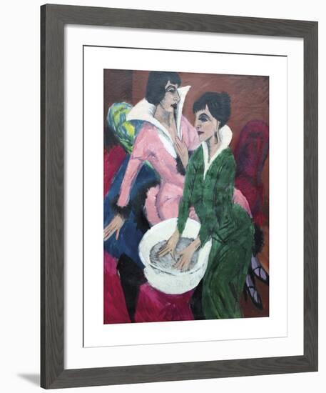 Two Women with a Washbasin, The Sisters-Ernst Ludwig Kirchner-Framed Premium Giclee Print