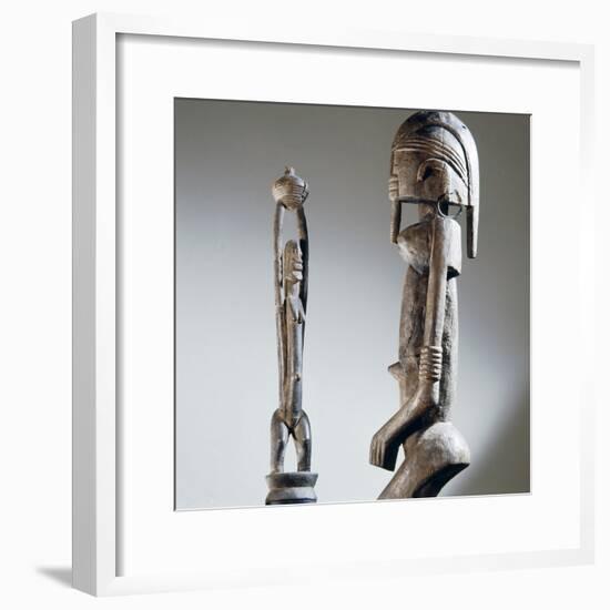 Two wood, metal and bead Dogon sculptures, Bandiagara Hills, Mali-Werner Forman-Framed Photographic Print