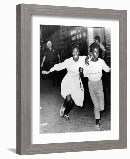 Two Young African Americans Girls, Screaming During Riots in Bedford-Stuyvesant Section of Brooklyn-null-Framed Photo