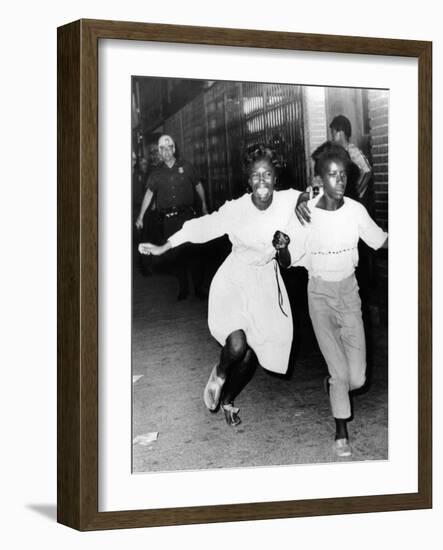 Two Young African Americans Girls, Screaming During Riots in Bedford-Stuyvesant Section of Brooklyn-null-Framed Photo