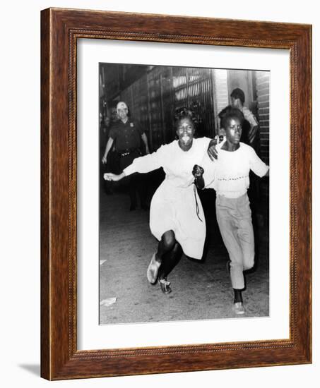 Two Young African Americans Girls, Screaming During Riots in Bedford-Stuyvesant Section of Brooklyn-null-Framed Photo