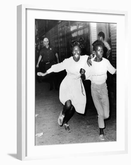 Two Young African Americans Girls, Screaming During Riots in Bedford-Stuyvesant Section of Brooklyn-null-Framed Photo