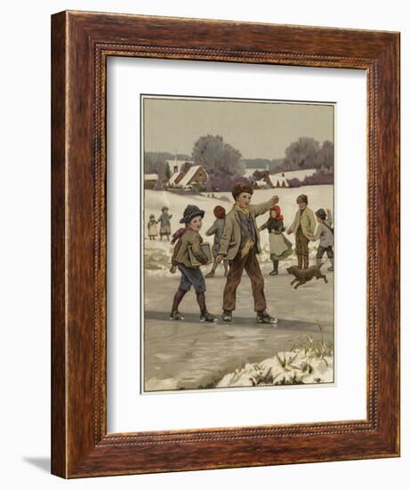 Two Young Boys Skating on a Frozen Lake-null-Framed Giclee Print