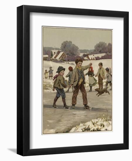 Two Young Boys Skating on a Frozen Lake-null-Framed Giclee Print