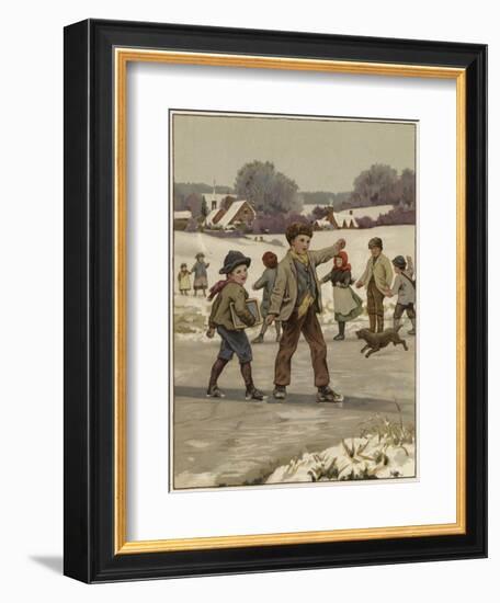 Two Young Boys Skating on a Frozen Lake-null-Framed Giclee Print