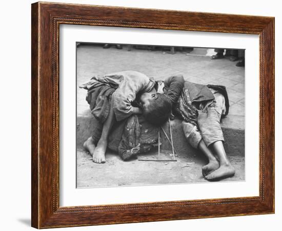 Two Young Children Dying Together in Gutter During Famine, Unable to Get Enough Food from Begging-George Silk-Framed Photographic Print