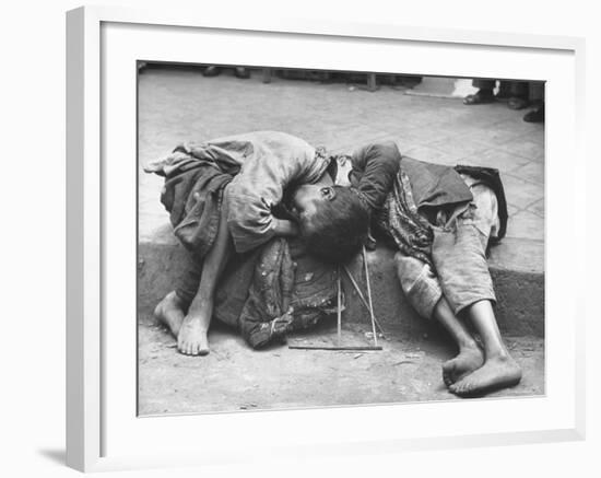 Two Young Children Dying Together in Gutter During Famine, Unable to Get Enough Food from Begging-George Silk-Framed Photographic Print