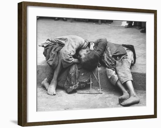 Two Young Children Dying Together in Gutter During Famine, Unable to Get Enough Food from Begging-George Silk-Framed Photographic Print