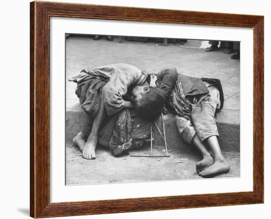 Two Young Children Dying Together in Gutter During Famine, Unable to Get Enough Food from Begging-George Silk-Framed Photographic Print