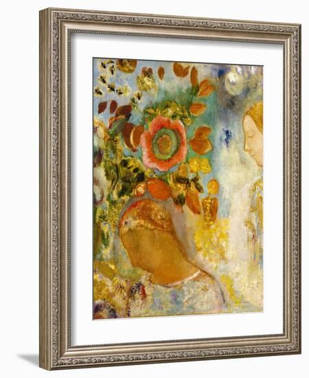 Two Young Girls among Flowers, 1912 (Oil on Canvas)-Odilon Redon-Framed Giclee Print