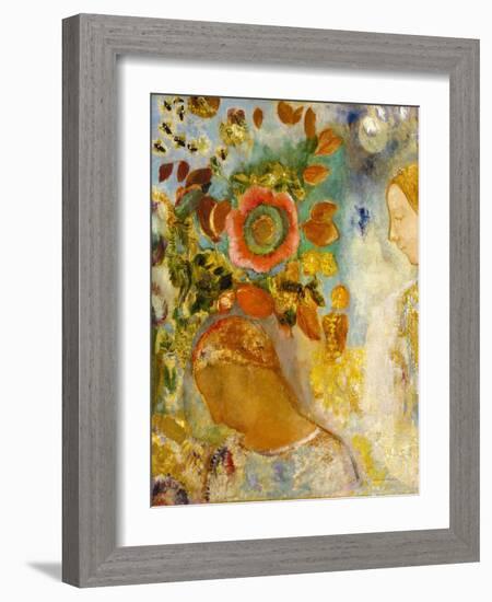 Two Young Girls among Flowers, 1912 (Oil on Canvas)-Odilon Redon-Framed Giclee Print