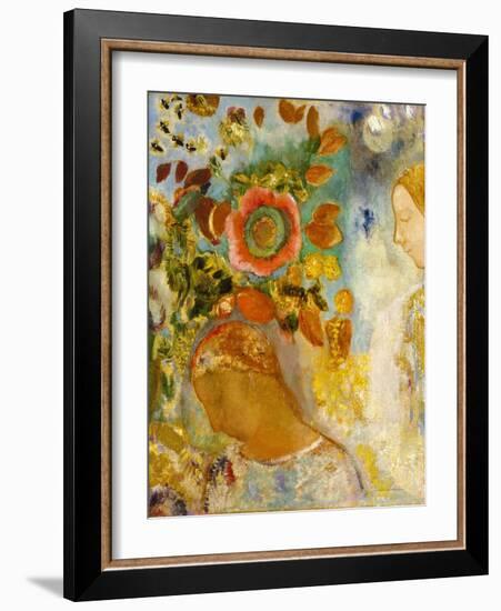 Two Young Girls among Flowers, 1912 (Oil on Canvas)-Odilon Redon-Framed Giclee Print