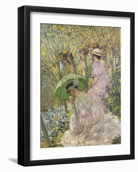 Two Young Girls in a Garden, C.1911-Frederick Carl Frieseke-Framed Giclee Print