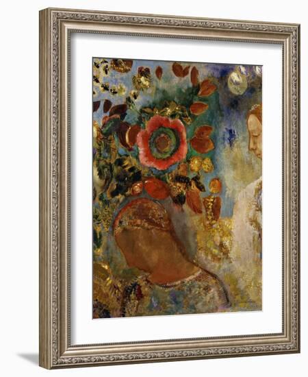 Two Young Girls with Flowers; Deux Jeunes Filles En Fleurs, 1912-Odilon Redon-Framed Giclee Print