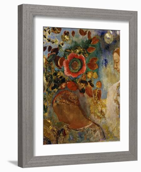 Two Young Girls with Flowers; Deux Jeunes Filles En Fleurs, 1912-Odilon Redon-Framed Giclee Print