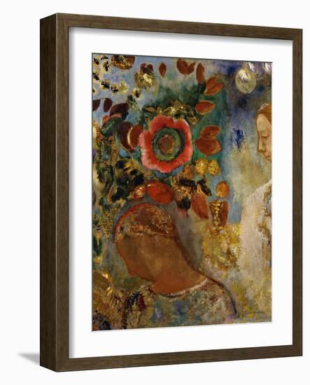 Two Young Girls with Flowers; Deux Jeunes Filles En Fleurs, 1912-Odilon Redon-Framed Giclee Print