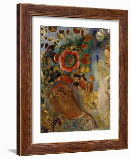 Two Young Girls with Flowers; Deux Jeunes Filles En Fleurs, 1912-Odilon Redon-Framed Giclee Print