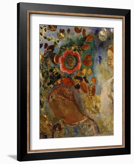 Two Young Girls with Flowers; Deux Jeunes Filles En Fleurs, 1912-Odilon Redon-Framed Giclee Print