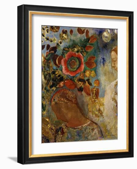 Two Young Girls with Flowers; Deux Jeunes Filles En Fleurs, 1912-Odilon Redon-Framed Giclee Print