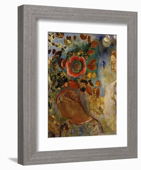 Two Young Girls with Flowers; Deux Jeunes Filles En Fleurs, 1912-Odilon Redon-Framed Giclee Print