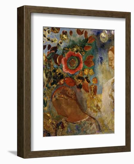 Two Young Girls with Flowers; Deux Jeunes Filles En Fleurs, 1912-Odilon Redon-Framed Giclee Print