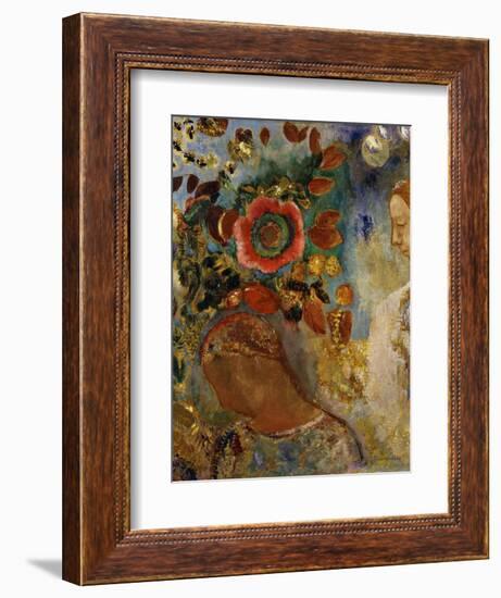 Two Young Girls with Flowers; Deux Jeunes Filles En Fleurs, 1912-Odilon Redon-Framed Giclee Print