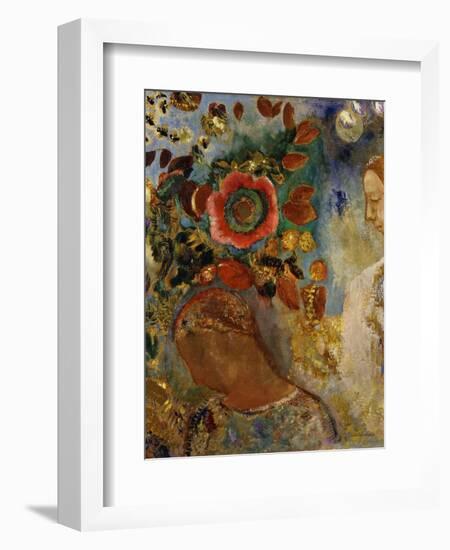 Two Young Girls with Flowers; Deux Jeunes Filles En Fleurs, 1912-Odilon Redon-Framed Giclee Print