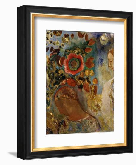 Two Young Girls with Flowers; Deux Jeunes Filles En Fleurs, 1912-Odilon Redon-Framed Giclee Print