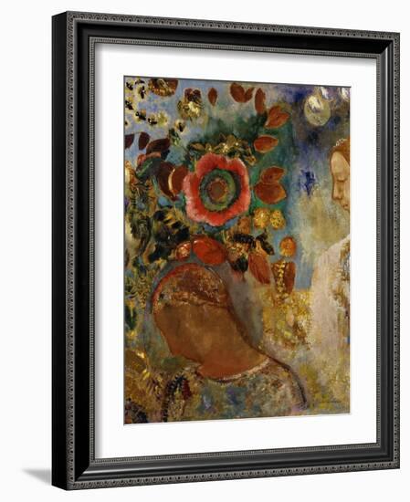 Two Young Girls with Flowers-Odilon Redon-Framed Giclee Print