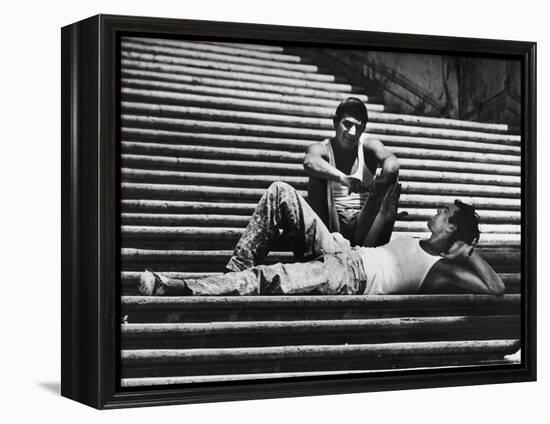 Two Young Italian Workmen Loafing on the Spanish Steps During Lunch Hour-Paul Schutzer-Framed Premier Image Canvas