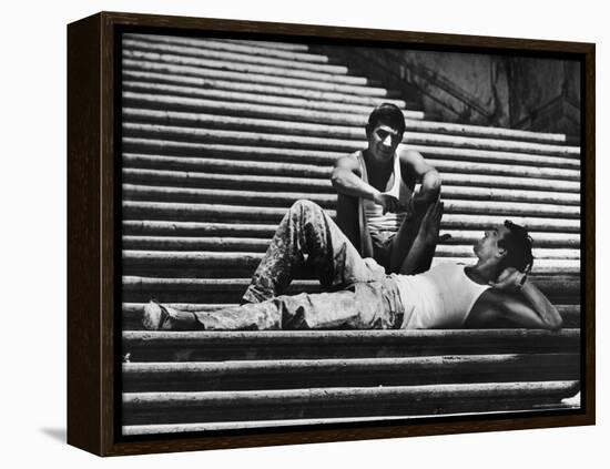 Two Young Italian Workmen Loafing on the Spanish Steps During Lunch Hour-Paul Schutzer-Framed Premier Image Canvas