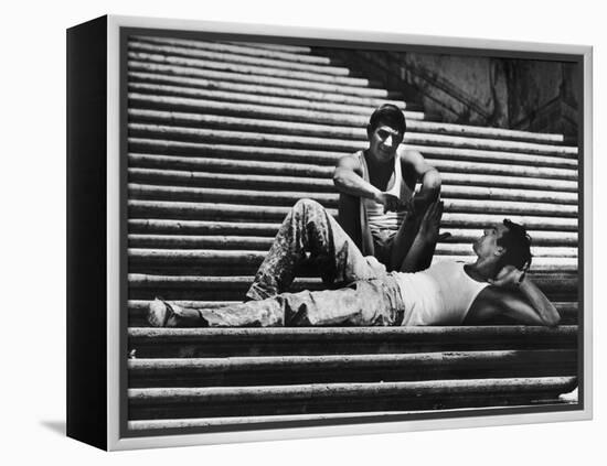 Two Young Italian Workmen Loafing on the Spanish Steps During Lunch Hour-Paul Schutzer-Framed Premier Image Canvas
