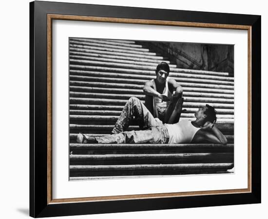 Two Young Italian Workmen Loafing on the Spanish Steps During Lunch Hour-Paul Schutzer-Framed Photographic Print