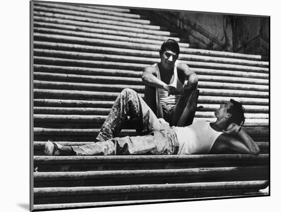 Two Young Italian Workmen Loafing on the Spanish Steps During Lunch Hour-Paul Schutzer-Mounted Photographic Print