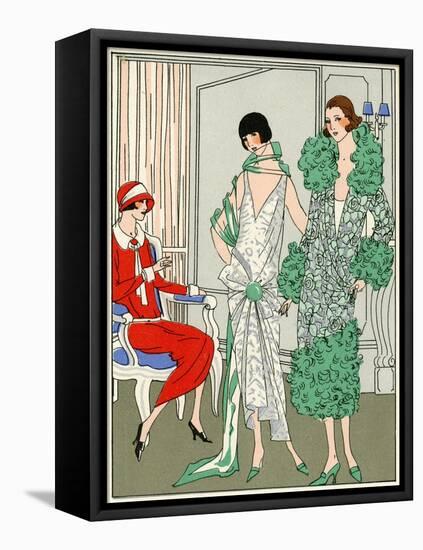 Two Young Ladies in Dresses by Madeleine Et Madeleine-null-Framed Stretched Canvas