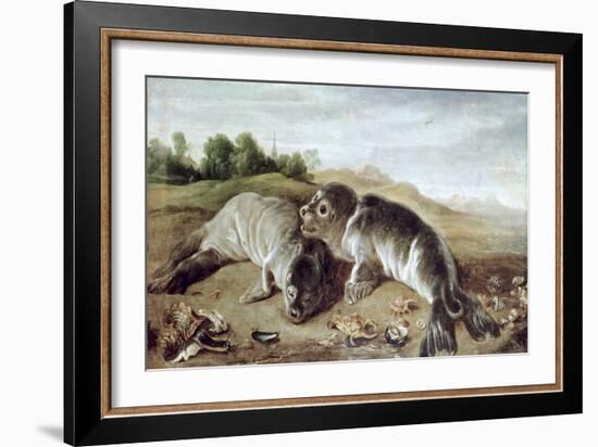 Two Young Seals on the Shore, circa 1650-Paul De Vos-Framed Giclee Print