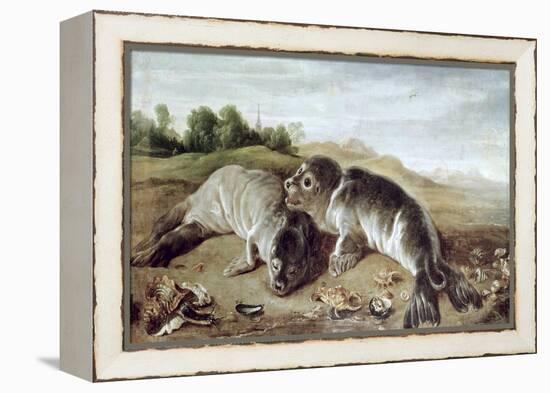 Two Young Seals on the Shore, circa 1650-Paul De Vos-Framed Premier Image Canvas