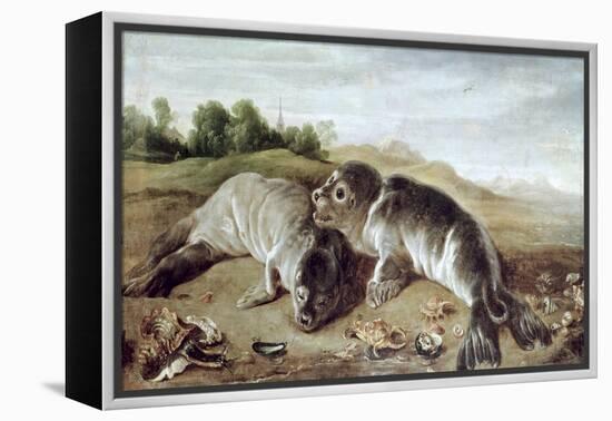 Two Young Seals on the Shore, circa 1650-Paul De Vos-Framed Premier Image Canvas