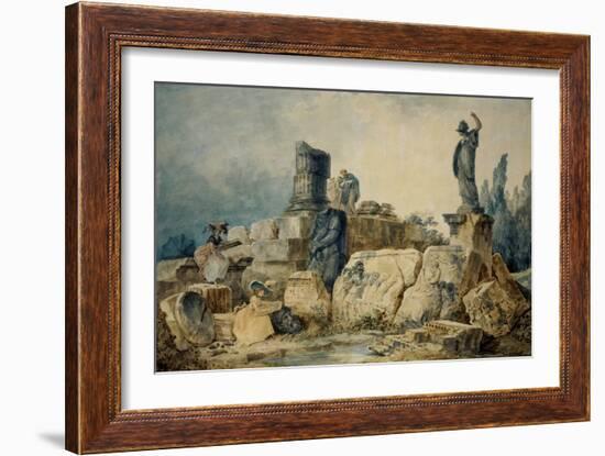 Two Young Women Drawing the Ruins of Rome-Hubert Robert-Framed Giclee Print