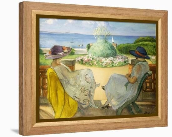 Two Young Women on a Terrace by the Sea, 1922-Henri Lebasque-Framed Premier Image Canvas