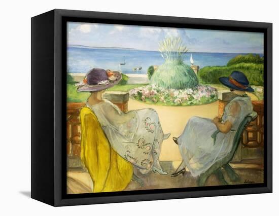 Two Young Women on a Terrace by the Sea, 1922-Henri Lebasque-Framed Premier Image Canvas