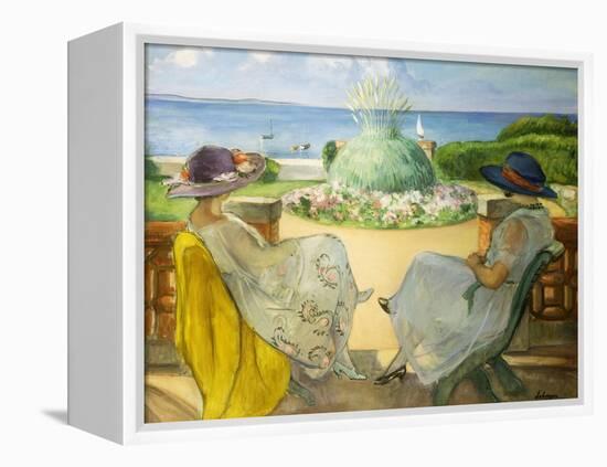 Two Young Women on a Terrace by the Sea, 1922-Henri Lebasque-Framed Premier Image Canvas