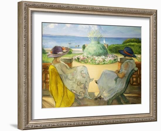 Two Young Women on a Terrace by the Sea, 1922-Henri Lebasque-Framed Giclee Print