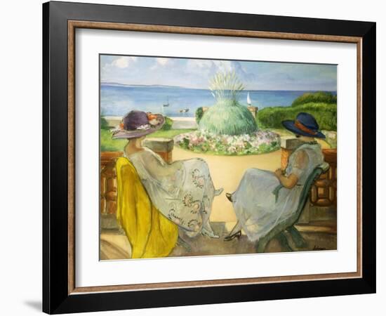 Two Young Women on a Terrace by the Sea, 1922-Henri Lebasque-Framed Giclee Print