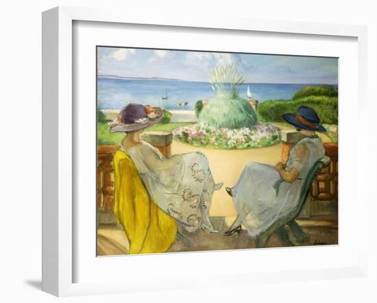 Two Young Women on a Terrace by the Sea, 1922-Henri Lebasque-Framed Giclee Print