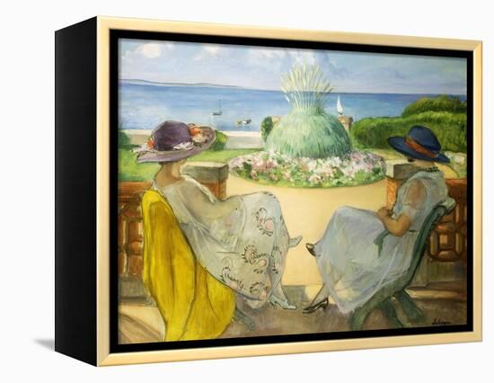 Two Young Women on a Terrace by the Sea; Deux Jeunes Filles Sur Une Terrasse En Face La Mer, 1922-Henri Lebasque-Framed Premier Image Canvas