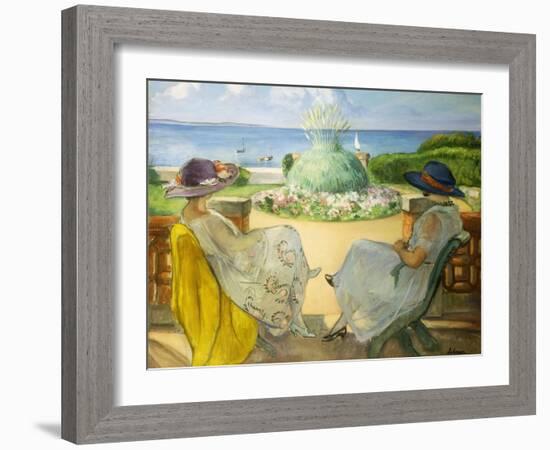 Two Young Women on a Terrace by the Sea; Deux Jeunes Filles Sur Une Terrasse En Face La Mer, 1922-Henri Lebasque-Framed Giclee Print