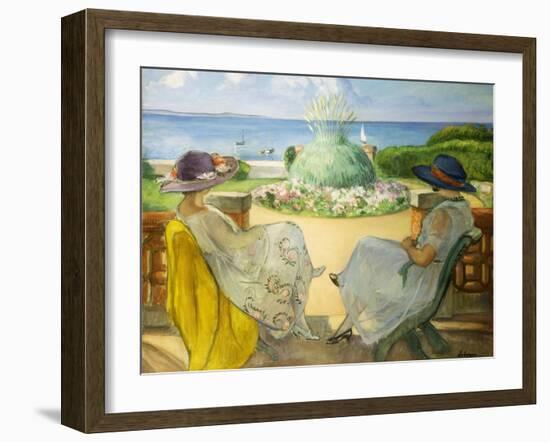 Two Young Women on a Terrace by the Sea; Deux Jeunes Filles Sur Une Terrasse En Face La Mer, 1922-Henri Lebasque-Framed Giclee Print