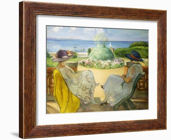 Two Young Women on a Terrace by the Sea; Deux Jeunes Filles Sur Une Terrasse En Face La Mer, 1922-Henri Lebasque-Framed Giclee Print